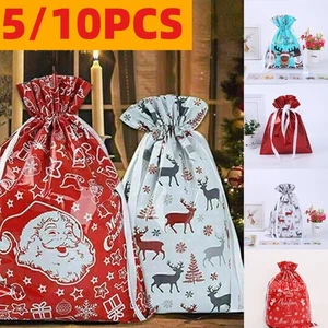 5/10X Large Christmas Sacks Reusable Drawstring Wrap Present Gift Party Bags - Picture 1 of 12