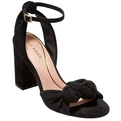 Cole Haan 女式 Kaycee 结跟凉鞋 US 10 B 黑色麂皮绒二手状况完好 — 第 1/4 张图片