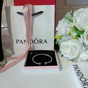 LIMITED EDITION Genuine Pandora Signature Logo Open Bangle 590528CZ-S3 19cm - Picture 1 of 10