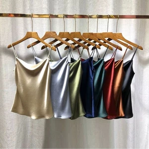 Women Strappy Satin Vest Tank Tops Shirts Sleeveless Faux Silk Casual Retro - Picture 1 of 20