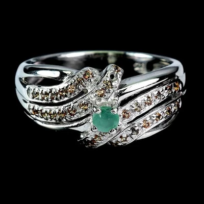 925 Sterling Silver Ring Round Emerald Sapphire Natural Gemstone Jewelry Size 7 - Image 1 of 4