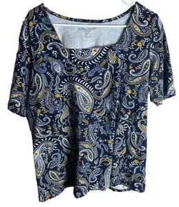 Jessica London Damen Plus Blau Paisley Strick Top Kurzarm Gr. 18-20 - Bild 1 von 5