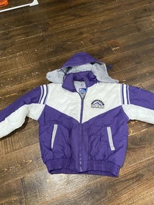 Vintage 90s Pro Player Colorado Rockies MLB Puffer Jacket L Hooded Coat - Picture 1 of 9