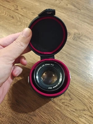 Konica Hexanon AR 50mm f/1.7 Manual Focus Lens Made In Japan w/ Leather Case Cap - Image 1 of 4