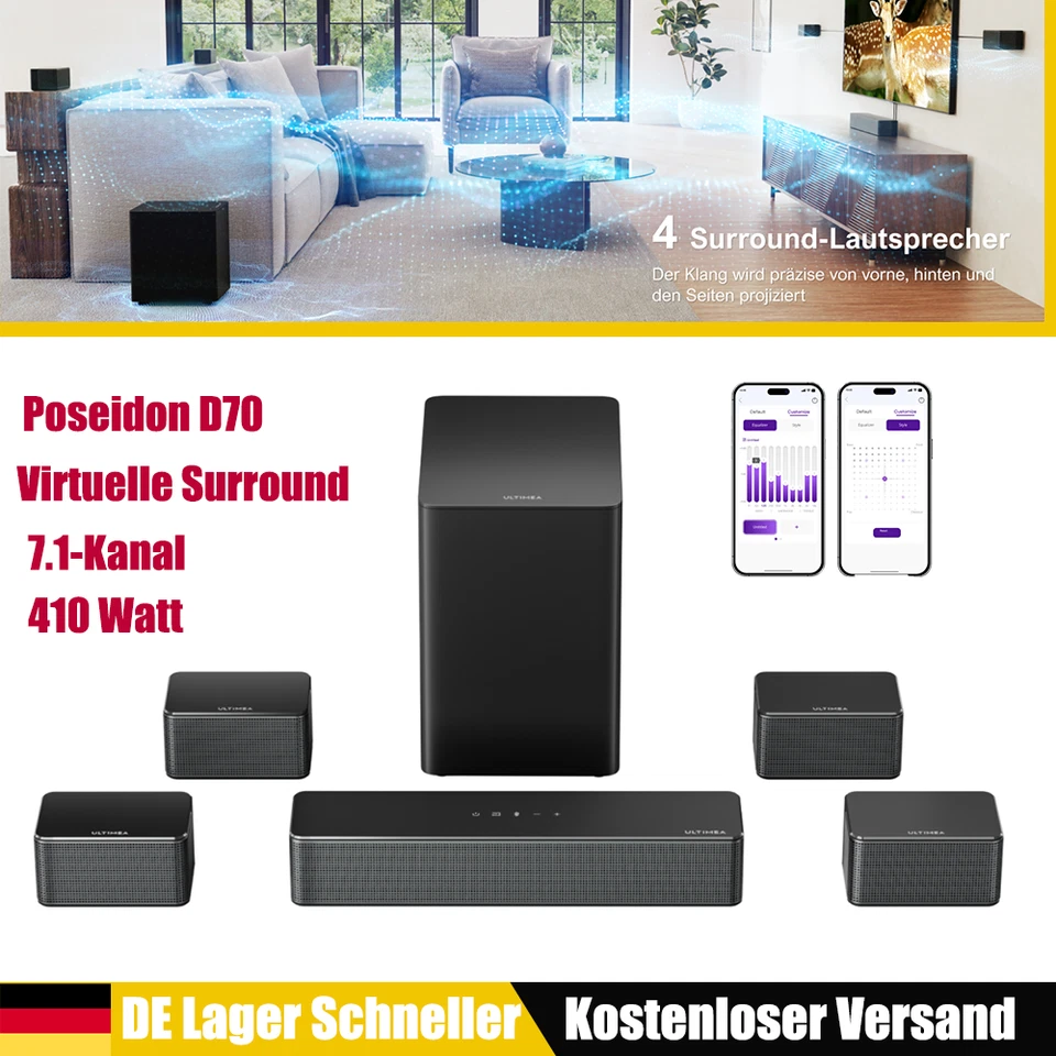ULTIMEA 7.1 Soundbar w/Subwoofer für TV Heimkino Virtuelle Surround Sound System - Bild 1 von 4