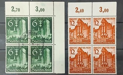 Folleto de anexión alemán 3er Reich 1939 Danzig bloques de sellos de 4 Mnh + juego de CTO Foto 1 de 4