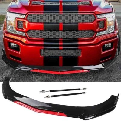 For Ford  F150 F-150 SVT Front Bumper Red Lip Spoiler Splitter + Strut Rods Kit - Image 1 of 4