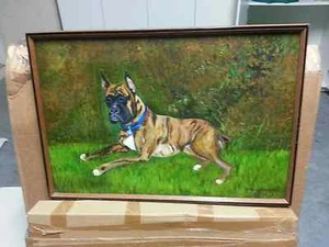 GERAHMT Boxer Hund Kunst Original Ölgemälde auf Leinwand - Bild 1 von 4