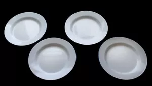 Pottery Barn White Enamel Plates Set of 4 11.75” Blue Rim Camping RV Dinner - Picture 1 of 9