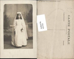 451755, foto cartolina Prima Comunione ragazza velo abito Bibbia - Foto 1 di 1