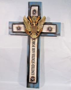 USA Air Force Patriotischer Weißkopfseeadler Emblem blau Denkmal Wandkreuz 20" x 12" - Bild 1 von 10