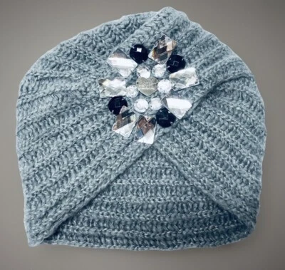 BETSEY JOHNSON Sombrero Gris, Gorro, Turbante Con Estrás, Talla Única Foto 1 de 4
