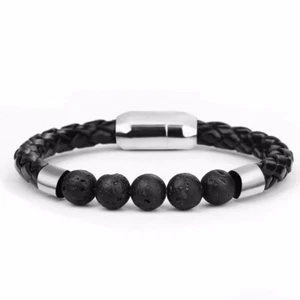 Bracciale uomo fatto a mano vera pelle pietra lavica perline charm braccialetto - Foto 1 di 5