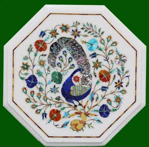 Luxuriöser weißer Marmor Tisch Pfau Design Edel Edelstein Art Möbel Deko - Bild 1 von 7