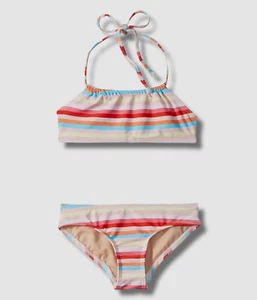 $49 Toobydoo Kid's Girl's Pink Striped Bandeau Bikini Swimsuit Set Size 11/12 - Picture 1 of 2