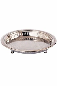 Orientalisches Marokko Tablett Serviertablett Teetablett Silber Rund Rand Deko - Bild 1 von 5