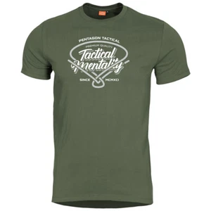 Pentagon Ageron T-shirt Tactical Mentality Printed Mens Top Gym Cotton Olive - Picture 1 of 9