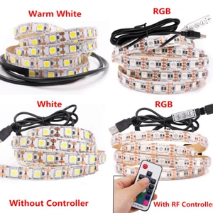 USB 5V LED Strip Lights 5050 RGB TV Backlight Lighting Remote Control W/C White - Picture 1 of 15