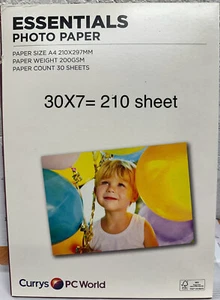 Papel fotográfico brillante Currys Essential A4 200 mg m 200 hojas para todas las impresoras de inyección de tinta - Imagen 1 de 2
