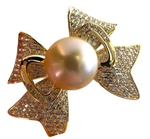 Natural 8-9mm Freshwater Gold Pearl Crystal Leaves Brooches 18KGP For Women - Picture 1 of 7