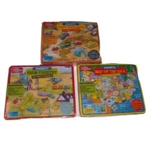 T.S. Shure 40 pc Magnetic Puzzle lot of 3 BUSY BUILDERS FARM COUNTRY US MAP NEW - Picture 1 of 8