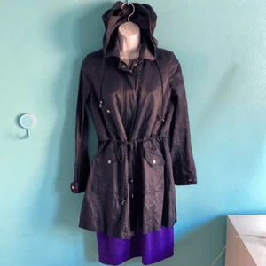 Joie Eisner Utility Jacket XS Navy Blue Hip Length Trench Coat Full Zip & Hood - Picture 1 of 15
