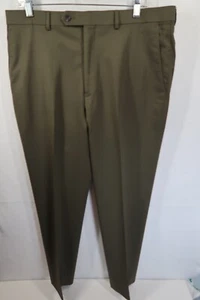 Hart Schaffner Marx Mens Dress Pants Sz 34RX31 Wool Flat Front Work Green Casual - Picture 1 of 9