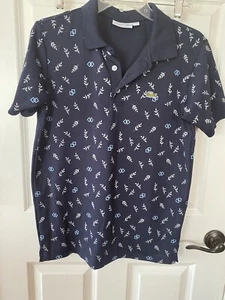 Lacoste NAVY BLUE Men’s Golf Printed Polo Shirt, Size 4/ Men’s Medium ~New - Picture 1 of 8