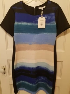 Nwts $68 Reed Krakoff for Kohls Size Large Blue Stripe On Black Fitted Dress  - Picture 1 of 8