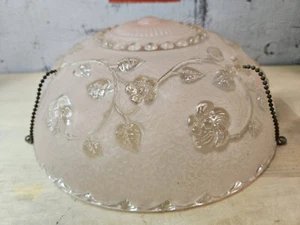Lámpara de techo colgante de vidrio Art Deco vintage de 3 agujeros pantalla rubor rosa floral 10"  - Imagen 1 de 9