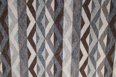 Upholstery Remnant: Geometric Chenille Stripe in Brown, Teal, Taupe & Off White - Image 1 of 4