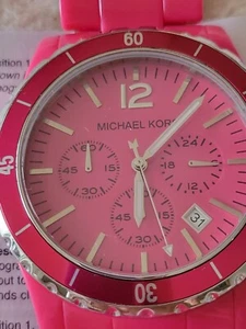 MICHAEL KORS CHRONOGRAPH STOPWATCH DATE HOT PINK 6.5" NEEDS BATTERY - Picture 1 of 12