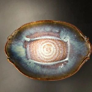 Bill Campbell Pottery Spiral Swirl Glaze Small Oval Casserole Au Gratin Dish 8” - Picture 1 of 12
