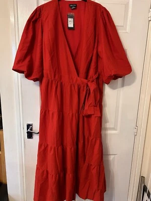 City Chick Evans Wrap  Dress  Red English Rose Plus Size 16 18 Cotton Linen Maxi - Image 1 of 4