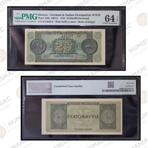 Greece Banknote 25 Millions Drachmai 1944 Pick# 130b PMG 64 EPQ - Picture 1 of 3