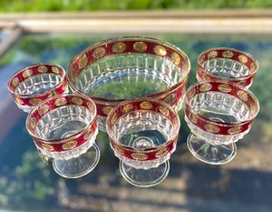 Stampi Fancolini: Dessert Trifle Bowl Set, Ruby Red Gold, Vintage 1960's 5 Bowls - Bild 1 von 15
