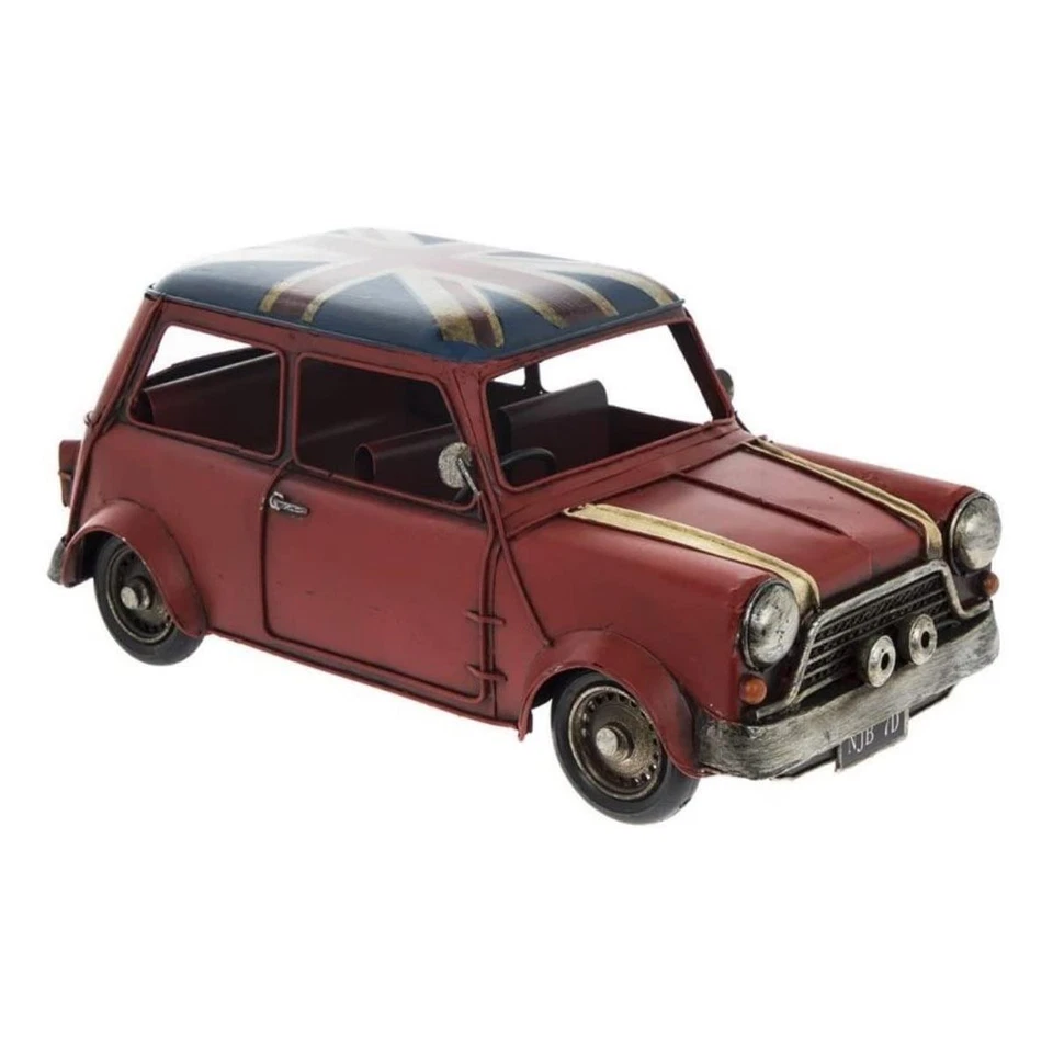 Vintage Model Car Red Classic Mini Cooper Collectable Ornament Union Jack Flag - Image 1 of 1