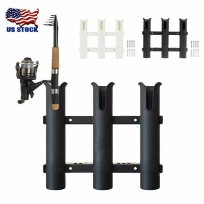 For Marine Boat Car RV w/Tools Slot Kayak Plastic 3 Tube Fishing Rod Holder Rack - Image 1 of 4
