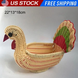 Rattan Woven Fruit Basket Storage turkey Shape Bowls Tray Vegetable Snack Basket - Picture 1 of 4