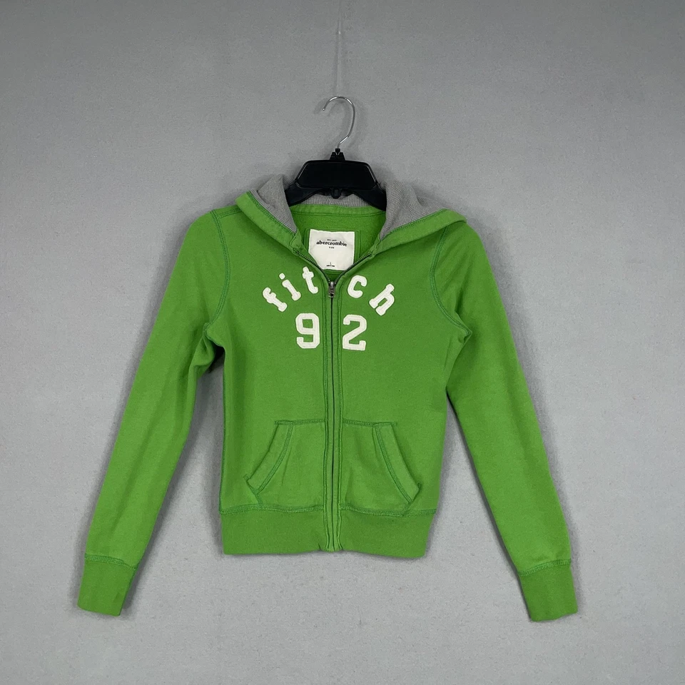 Abercrombie Niños Sudadera con Capucha Niñas Grande Verde Cremallera Fitch 92 Sudadera Logo Foto 1 de 4