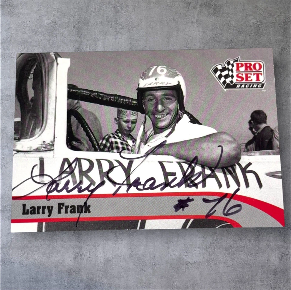 Larry Frank #76 1992 PRO SET #L13 LEGENDS VINTAGE NASCAR CONVERTIBLE signed card - Image 1 of 1