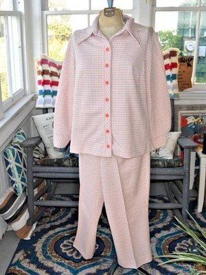 Traje de Ocio Vintage Años 70 NPC FASHIONS Talla Gris Melocotón Doble Punto Set XL Foto 1 de 4