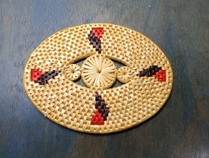 De colección 9" Ovalado Paja Trivet Hot Pad Tejido Ratán Rafia Boho Retro Mimbre  - Imagen 1 de 3