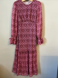 In Other Words Lovely Pink Print Midi Dress - Size 8  - Picture 1 of 4