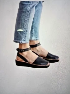 PONS Avarca Menorca Black Womens Ankles Strap Peep Toe Leather Sandals. Sz 9 - Picture 1 of 17