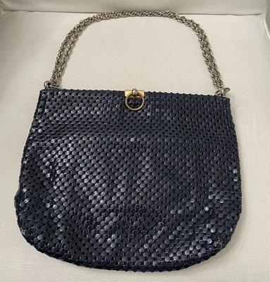 Vintage 1950s Whiting & Davis Mesh Sequin Purse Hand Bag Navy Blue - Image 1 of 4