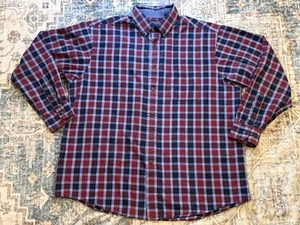 Roundtree Yorke Shirt Mens XL Red Blue Plaid Cotton Button Long Sleeve - Picture 1 of 8