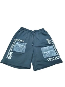 🌹 SHEIN Black Drawstring Shorts " Chicago " Mens Size M - Picture 1 of 5