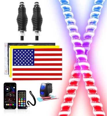 2FT-6FT ATV UTV COB LED Whip Lights w/ App & Remote Control RGB Spiral Chasing - Image 1 of 4