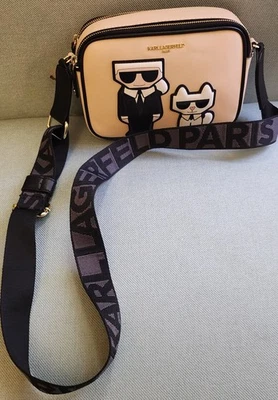 KARL LAGERFELD PARIS Maybelle Taupe Black/ White Camera Bag Crossbody - Image 1 of 4